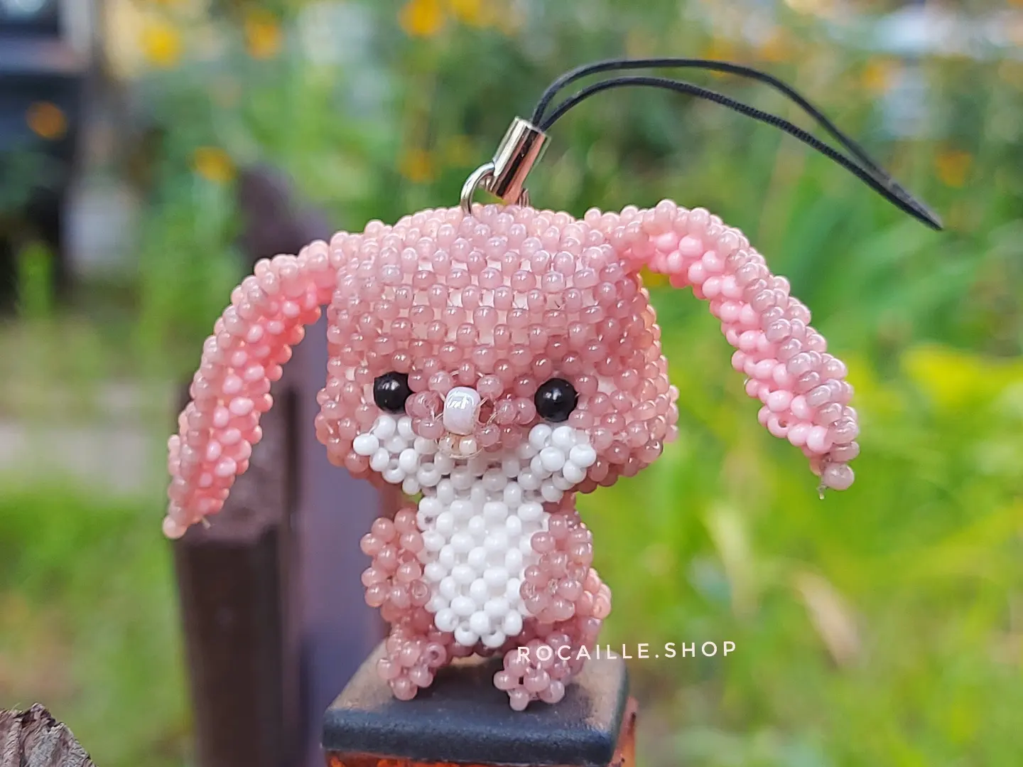 Bunny made of beads front view