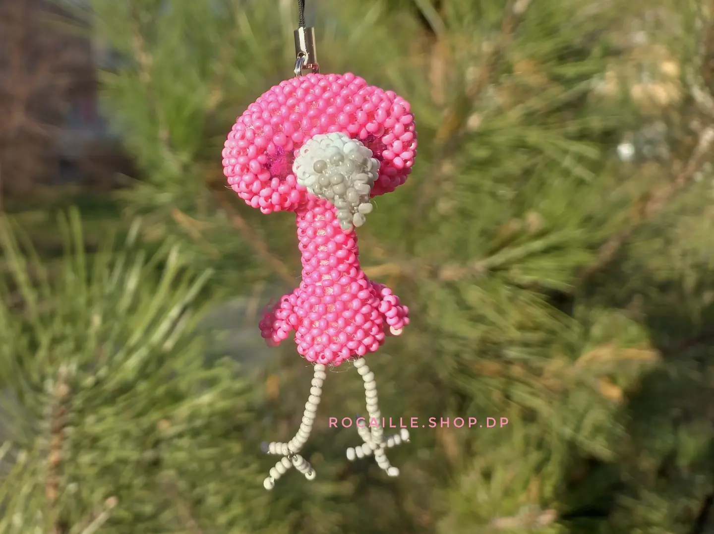 Flamingo made of beads front view